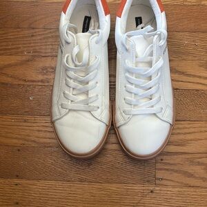 French Connection White and Orange Lace-Up Sneakers